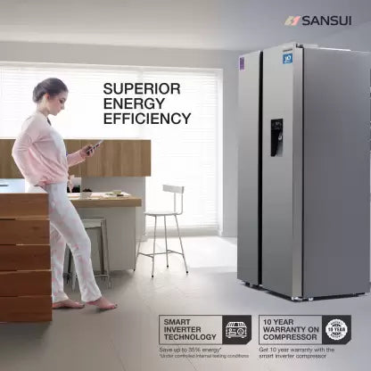 Sansui 544 L Frost Free Side by Side Refrigerator (Silver Steel, 520ISSNS) (OPEN BOX) Sansui 544 L Frost Free Side by Side Refrigerator (Silver Steel, 520ISSNS) (OPEN BOX)